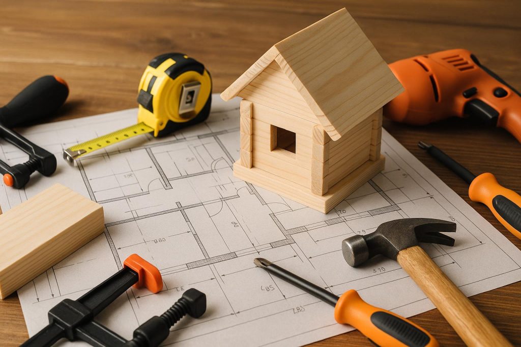 Workbench with woodworking tools and DIY project materials for hands-on building hobby enthusiasts