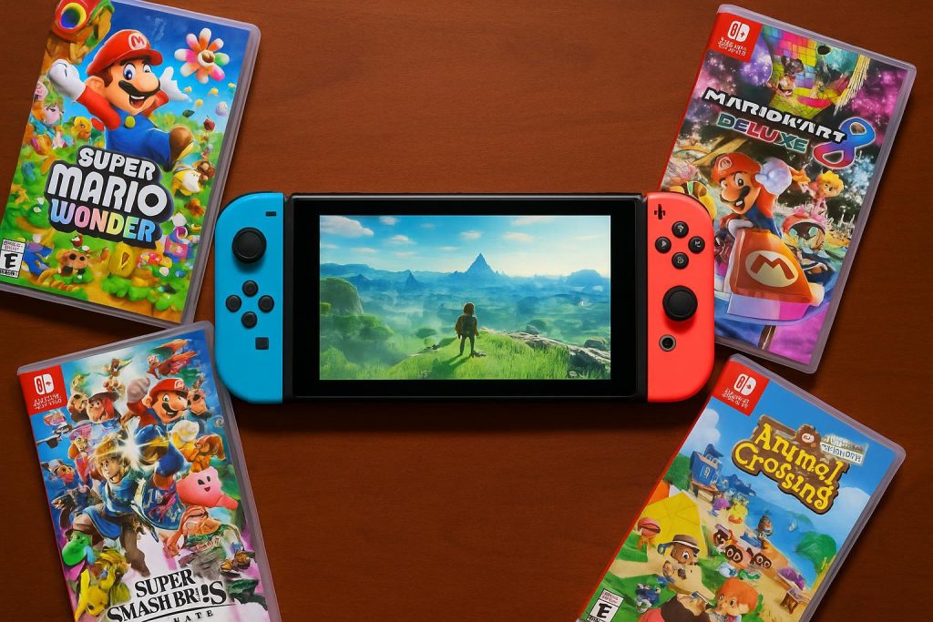 Nintendo Switch 2 console with top-rated game covers displayed for best gaming experiences