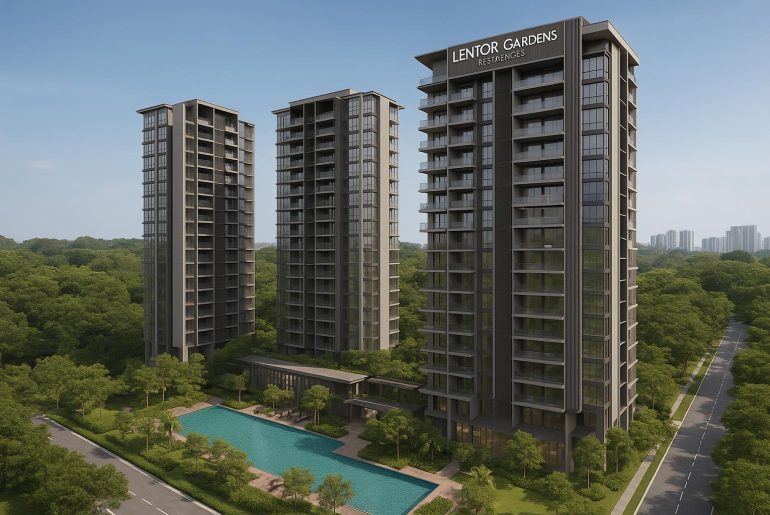 Lentor Gardens Residences Condo exterior showcasing modern architecture and lush landscaping