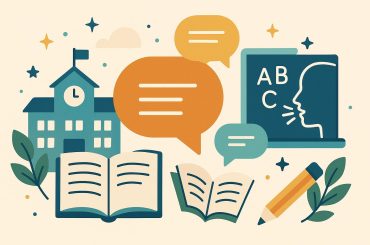 Speech therapist assisting students in classroom to improve communication and learning skills