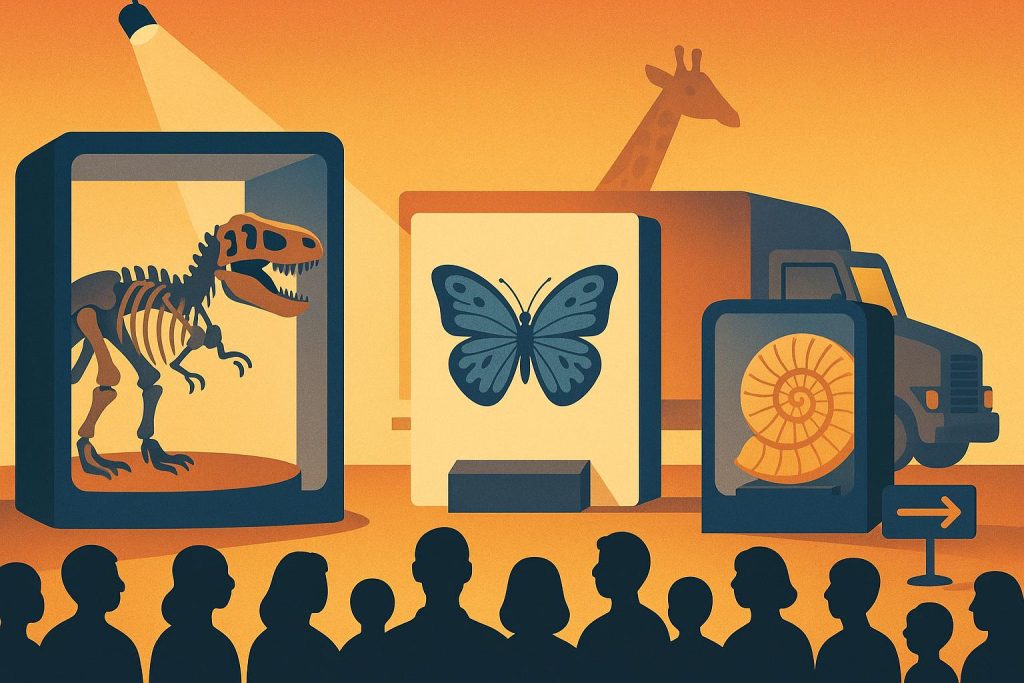 Traveling natural history exhibit showcasing fossils and artifacts to engage diverse audiences