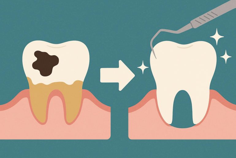 Dental checkup with dentist examining patient's teeth to prevent cavities and oral health issues