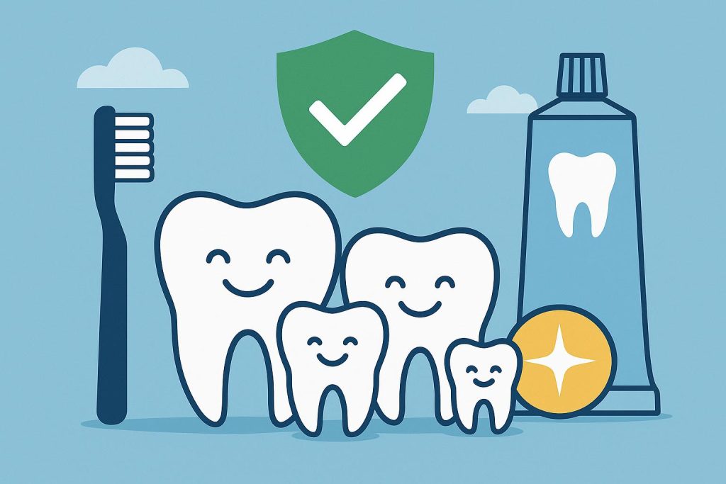 Family dentist examining child's teeth in a dental clinic promoting lifelong oral health