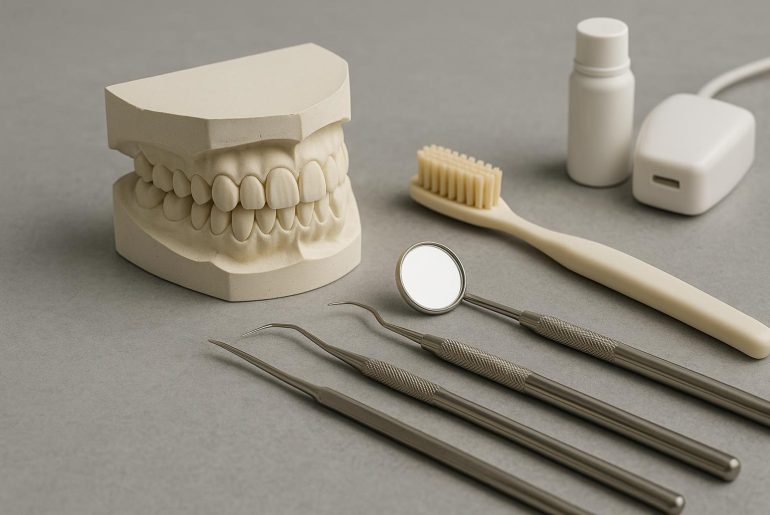 Dental tools and healthy teeth representing durable solutions in general dentistry care
