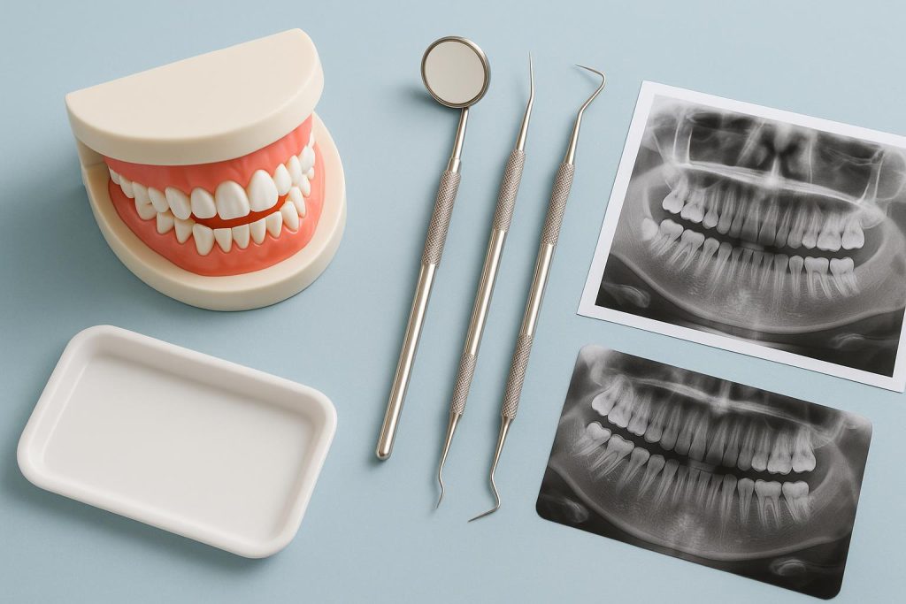 Dental professional examining patient's teeth during a comprehensive general dental checkup