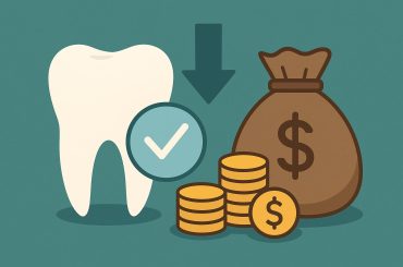 Dental tools and healthy teeth illustrating the benefits of preventive dentistry for cost savings