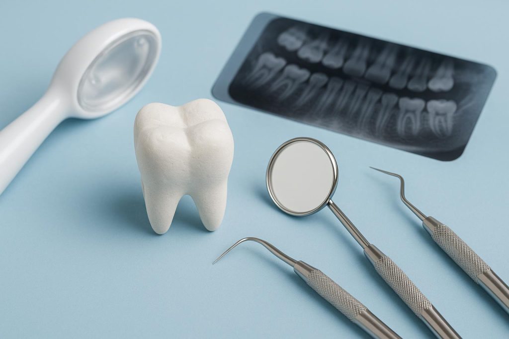 Dental checkup with tools promoting oral health screenings for patient confidence