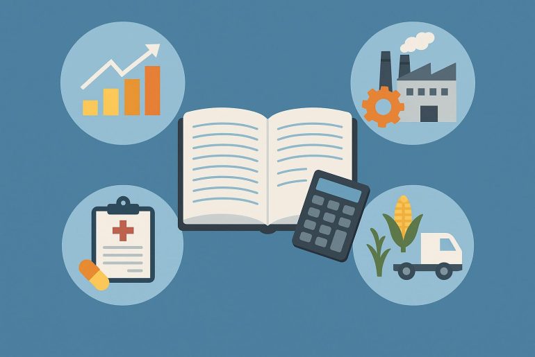 CPA analyzing financial charts tailored for different industries on a digital dashboard