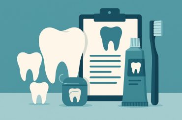 Dental professional holding toothbrush with family dental care icons representing all age groups