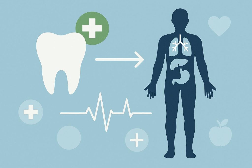 Healthy teeth with stethoscope symbolizing the link between general dentistry and overall wellness