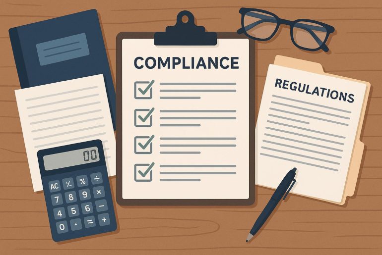 CPA reviewing financial documents to ensure business compliance with tax and accounting regulations