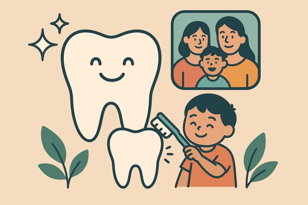 Child at dentist receiving dental checkup, promoting early oral health and family dentistry benefits