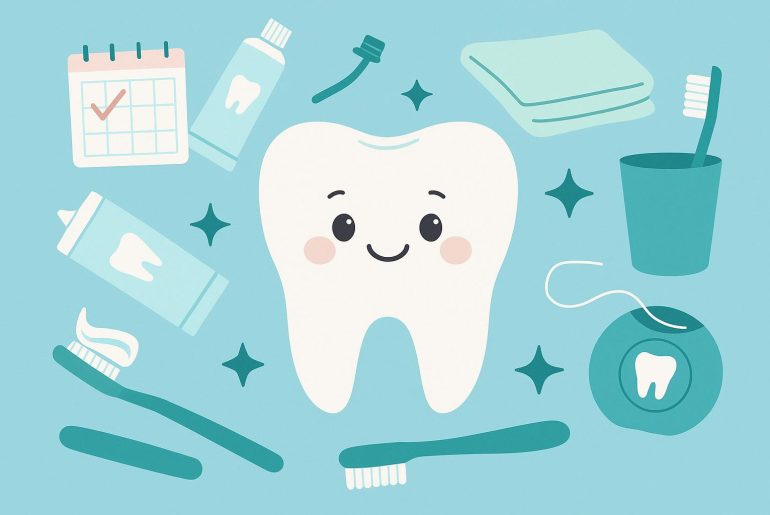 Child holding toothbrush, smiling in bathroom, practicing healthy dental hygiene habits early