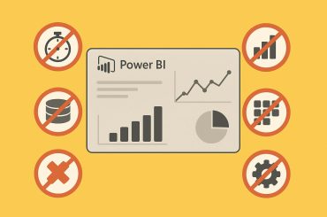 Power BI dashboard with slow performance and data visualization errors highlighted on screen