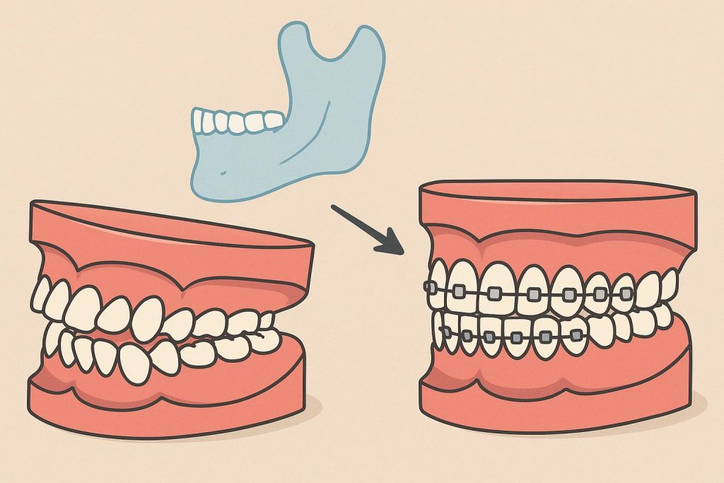 Braces adjusting teeth for proper jaw alignment, illustrating orthodontic treatment benefits