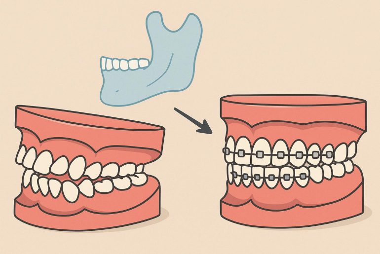 Braces adjusting teeth for proper jaw alignment, illustrating orthodontic treatment benefits