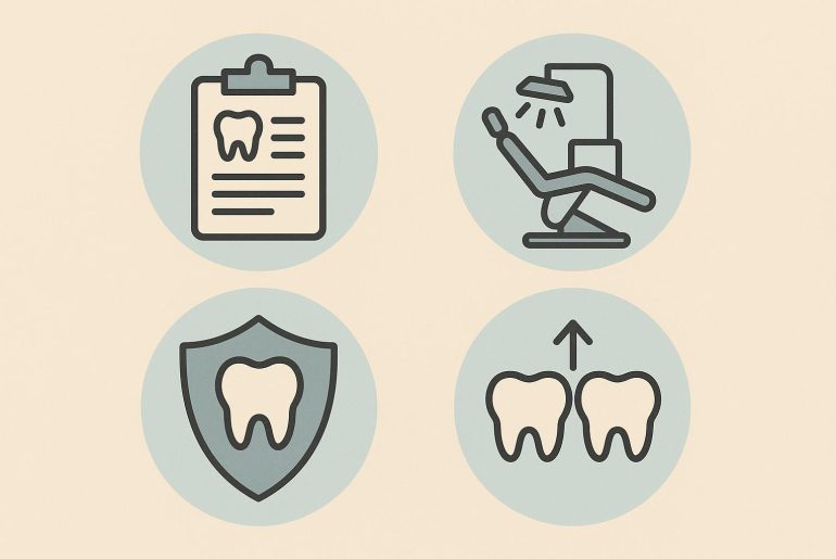 Dental checkup tools and patient chart symbolizing regular visits to the same general dentist