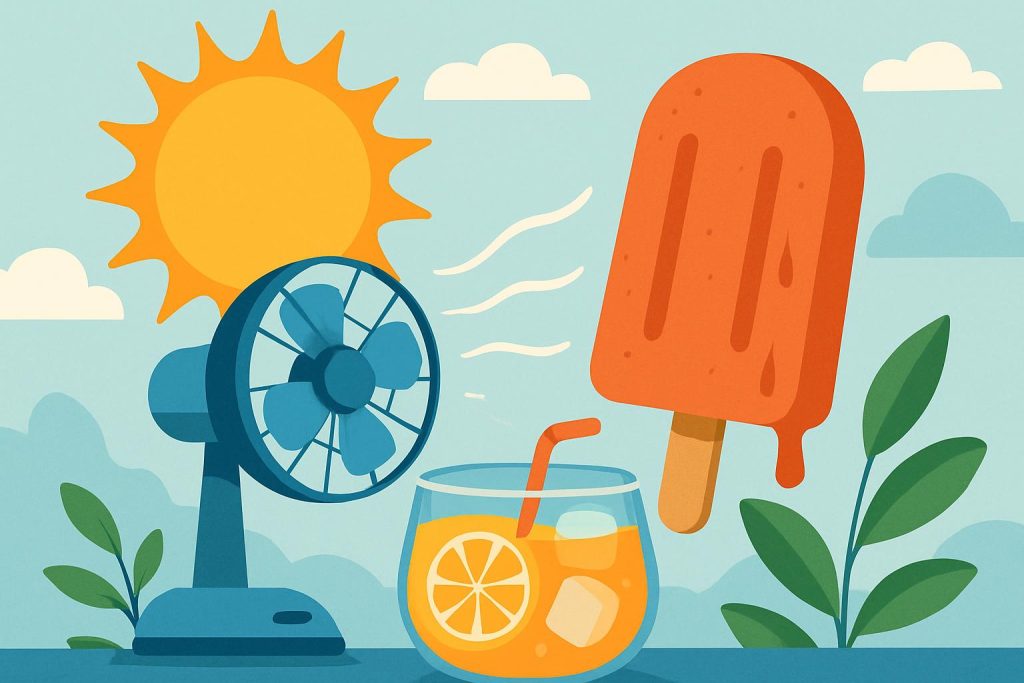 Refreshing cold drinks with ice and citrus fruits help stay cool during hot summer weather