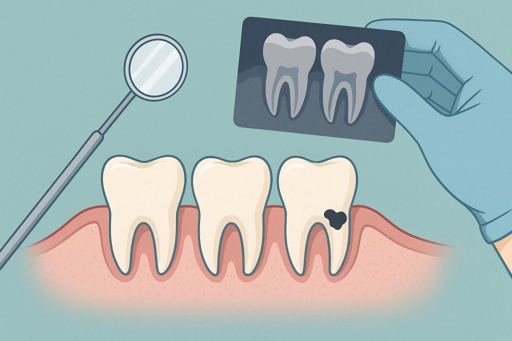 Dental checkup with dentist examining patient's teeth for early detection of oral health issues
