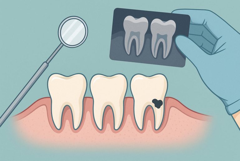 Dental checkup with dentist examining patient's teeth for early detection of oral health issues