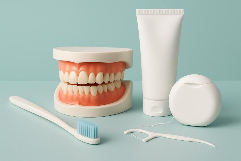 Healthy white teeth and dental tools symbolizing expert smile care tips from dentists