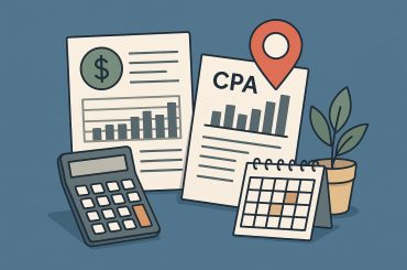 Local CPA firm professionals collaborating over financial documents in a modern office setting