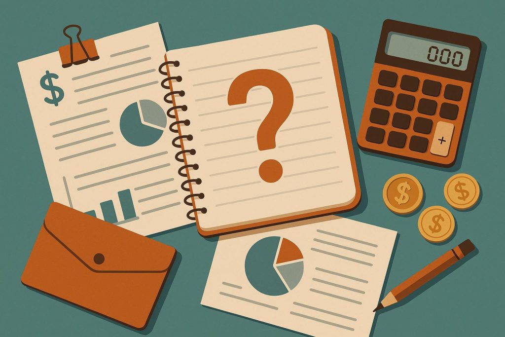 Modern office desk with financial documents, calculator, and laptop representing outsourced accounting