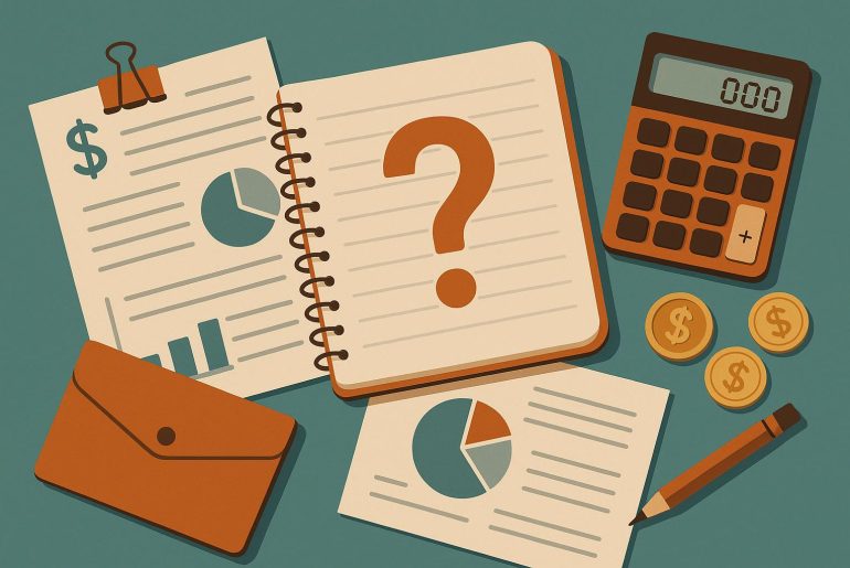 Modern office desk with financial documents, calculator, and laptop representing outsourced accounting