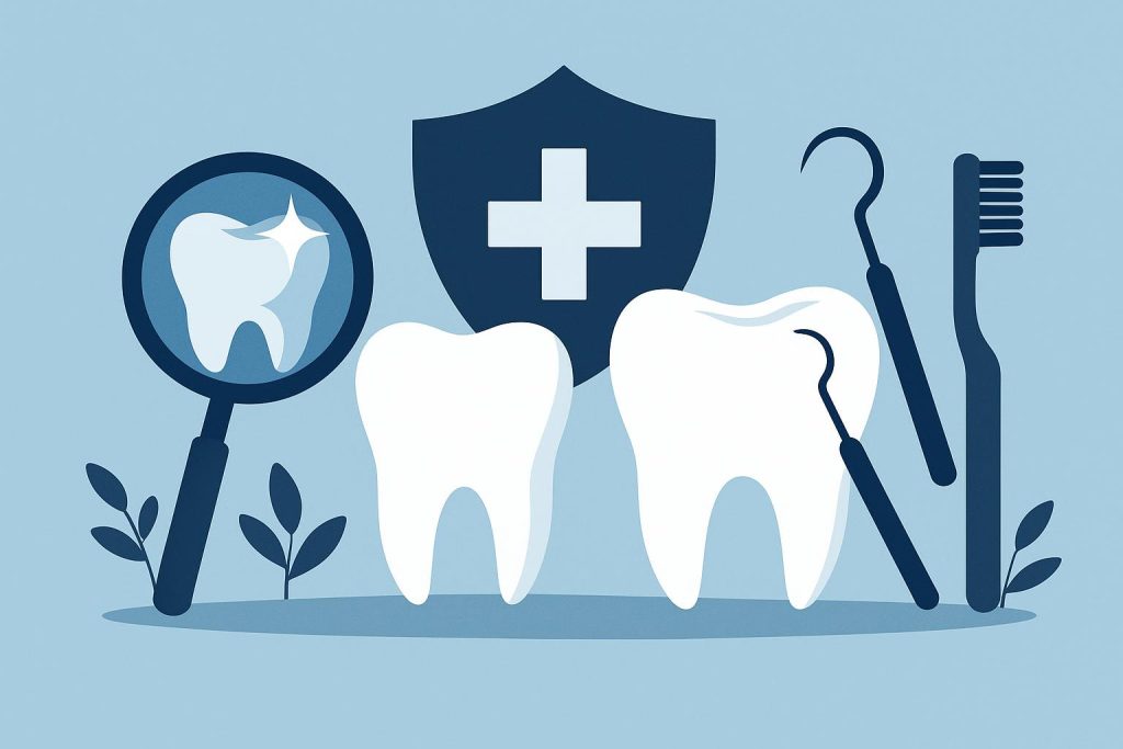 Cosmetic dental tools and healthy teeth illustrating synergy between cosmetic and preventive care