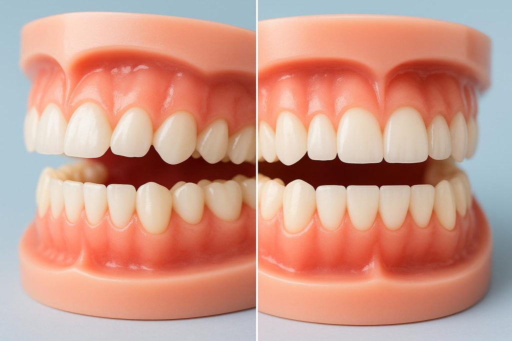 Close-up of teeth showing bite alignment impacting appearance of a cosmetic smile