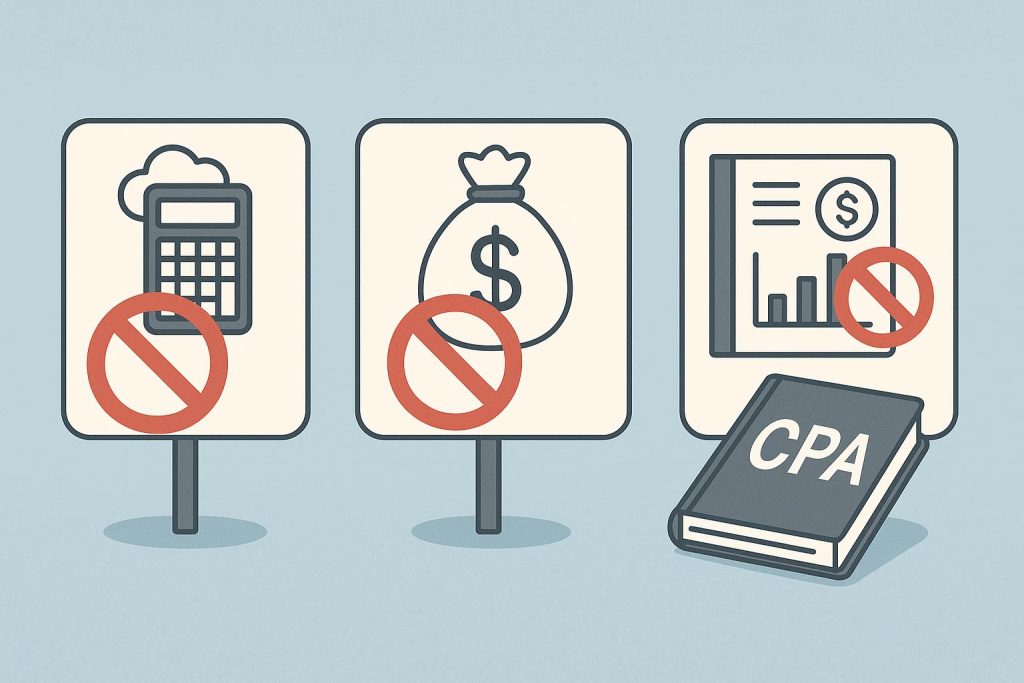 CPA myths debunked with accounting symbols, calculator, and financial documents on desk