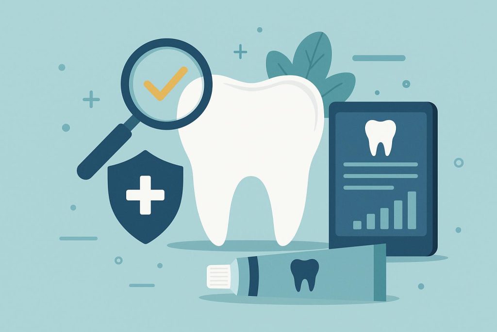Dental professional demonstrating oral hygiene tools to explain preventive dentistry techniques.