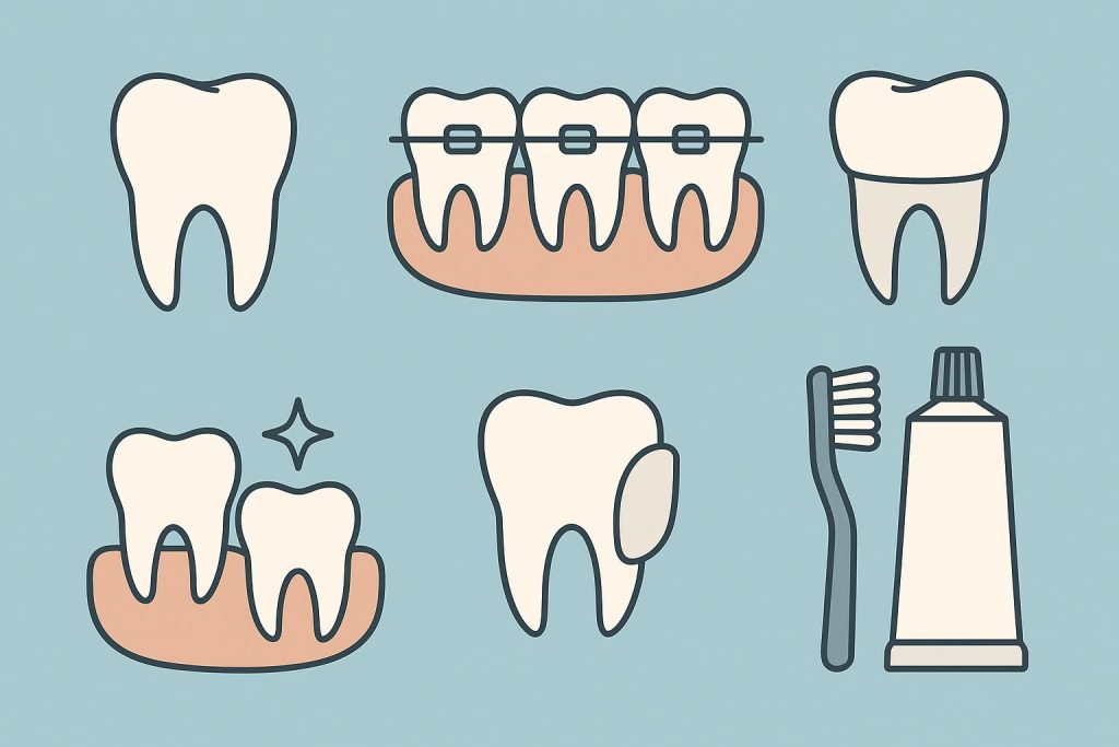 Cosmetic dentistry tools and dental veneers displayed at a modern dental clinic for families