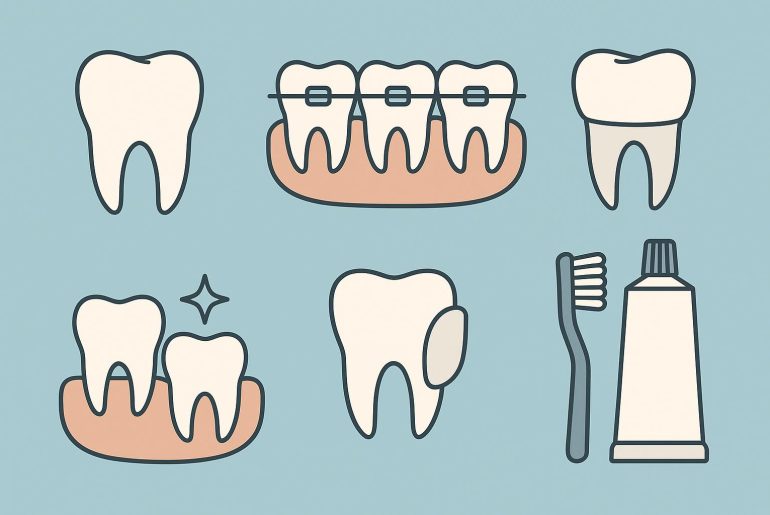 Cosmetic dentistry tools and dental veneers displayed at a modern dental clinic for families