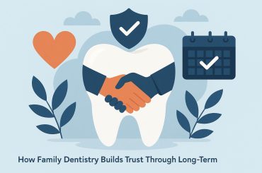Family dentist consulting with child patient, illustrating trust and long-term dental care