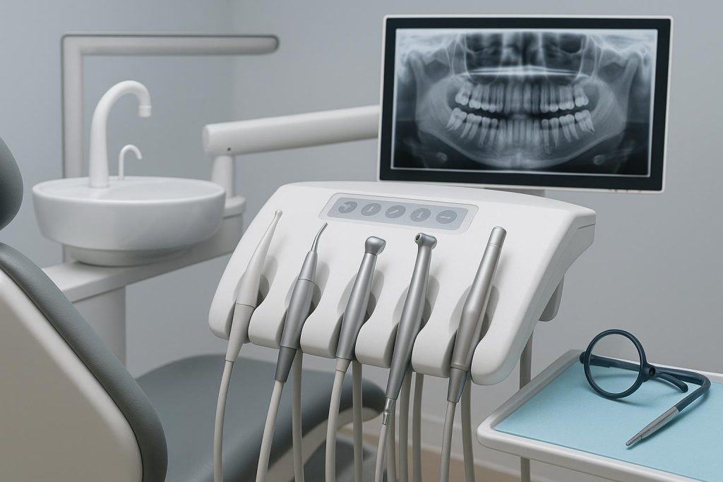 Dentist using advanced dental tools for patient care in a modern general dentistry clinic
