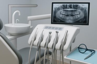 Dentist using advanced dental tools for patient care in a modern general dentistry clinic