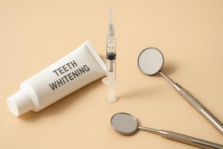 White teeth and smooth skin illustrating combined teeth whitening and Botox aesthetic treatment.