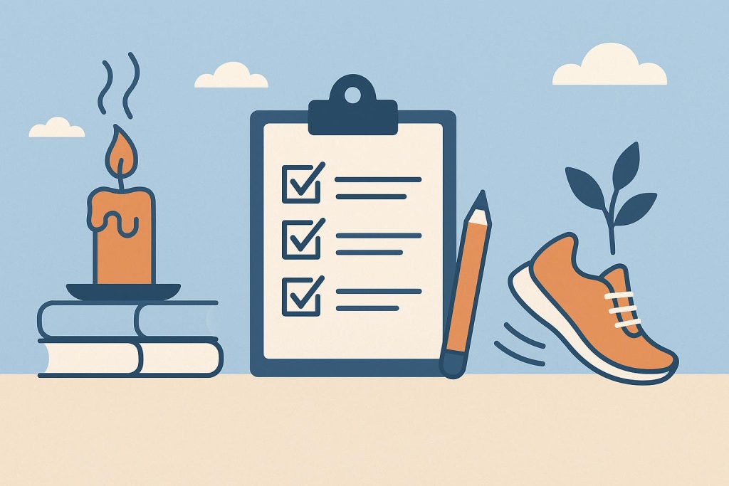 Stress-relief techniques such as meditation, journaling, and nature walks for managing burnout