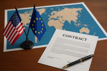 International contract documents and global business symbols representing cross-border deals